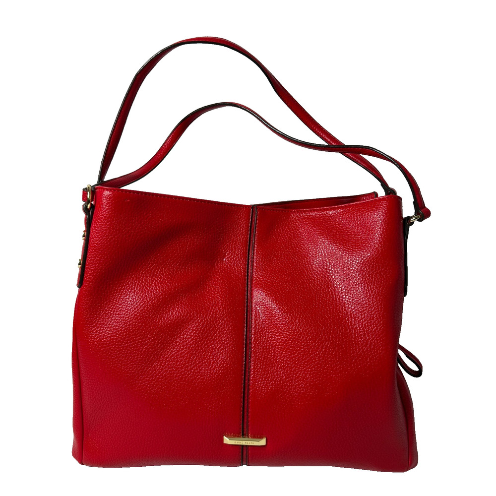 Anne Klein Red Faux Leather Tote Shoulder Bag Strap Polka Dot Lining NWT
